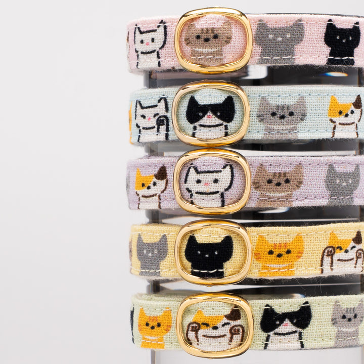 グラフィック猫首輪　色いろ猫　くすみグリーン【限定モデル】