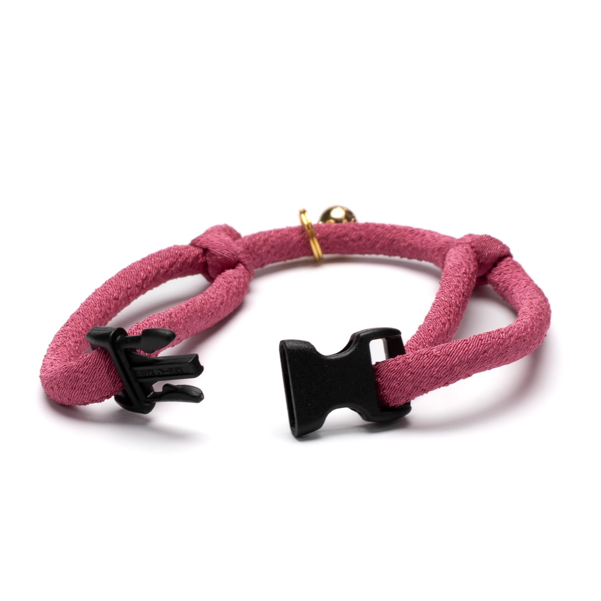 丸紐猫首輪 ちりめん 無地 桃色（国産・ハゲにくい・セーフティー