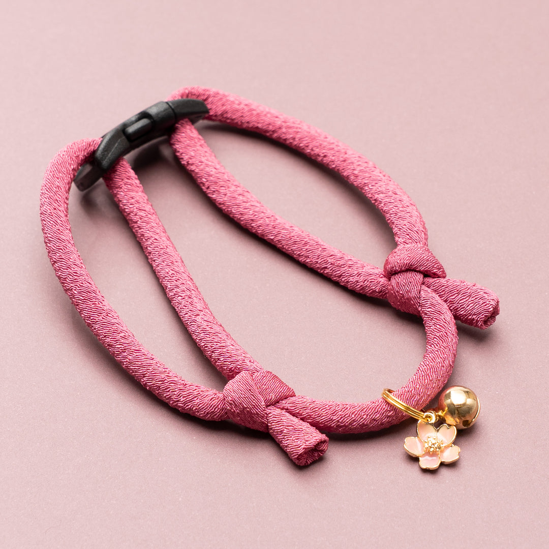 丸紐猫首輪　ちりめん　MUJI　桃色