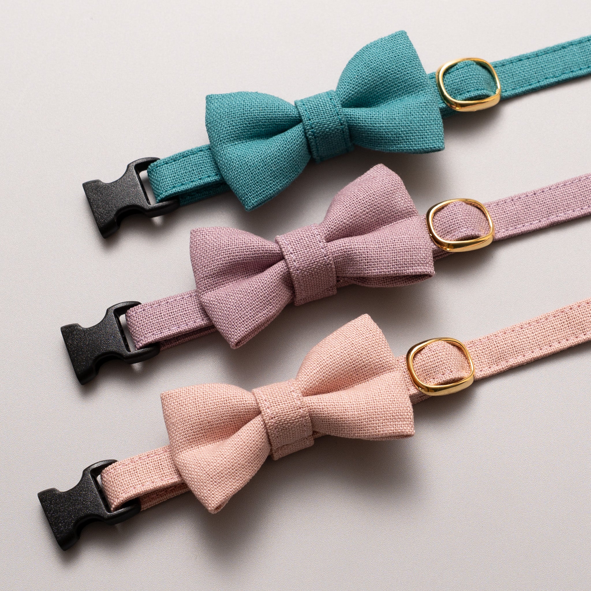 リボン付き猫首輪 MUJI綿麻 ピンク｜ぽぽねこ公式オンラインショップ