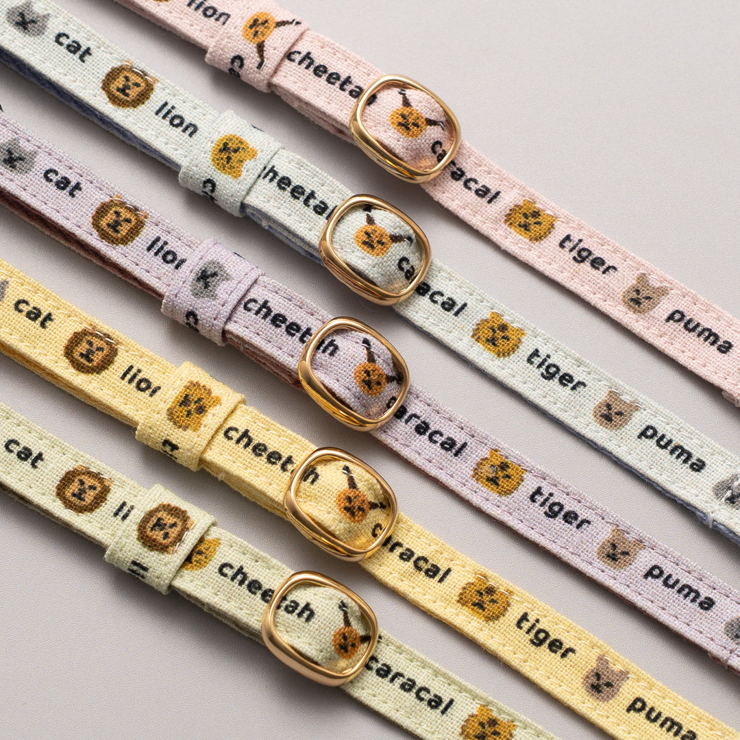 グラフィック猫首輪　ねこ科　くすみグリーン【限定モデル】