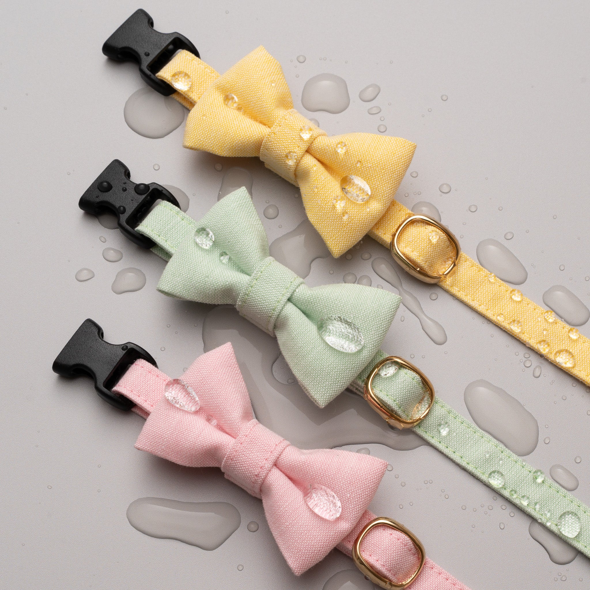 リボン付き猫首輪 汚れに強い撥水撥油 マリンブルー｜ぽぽねこ公式