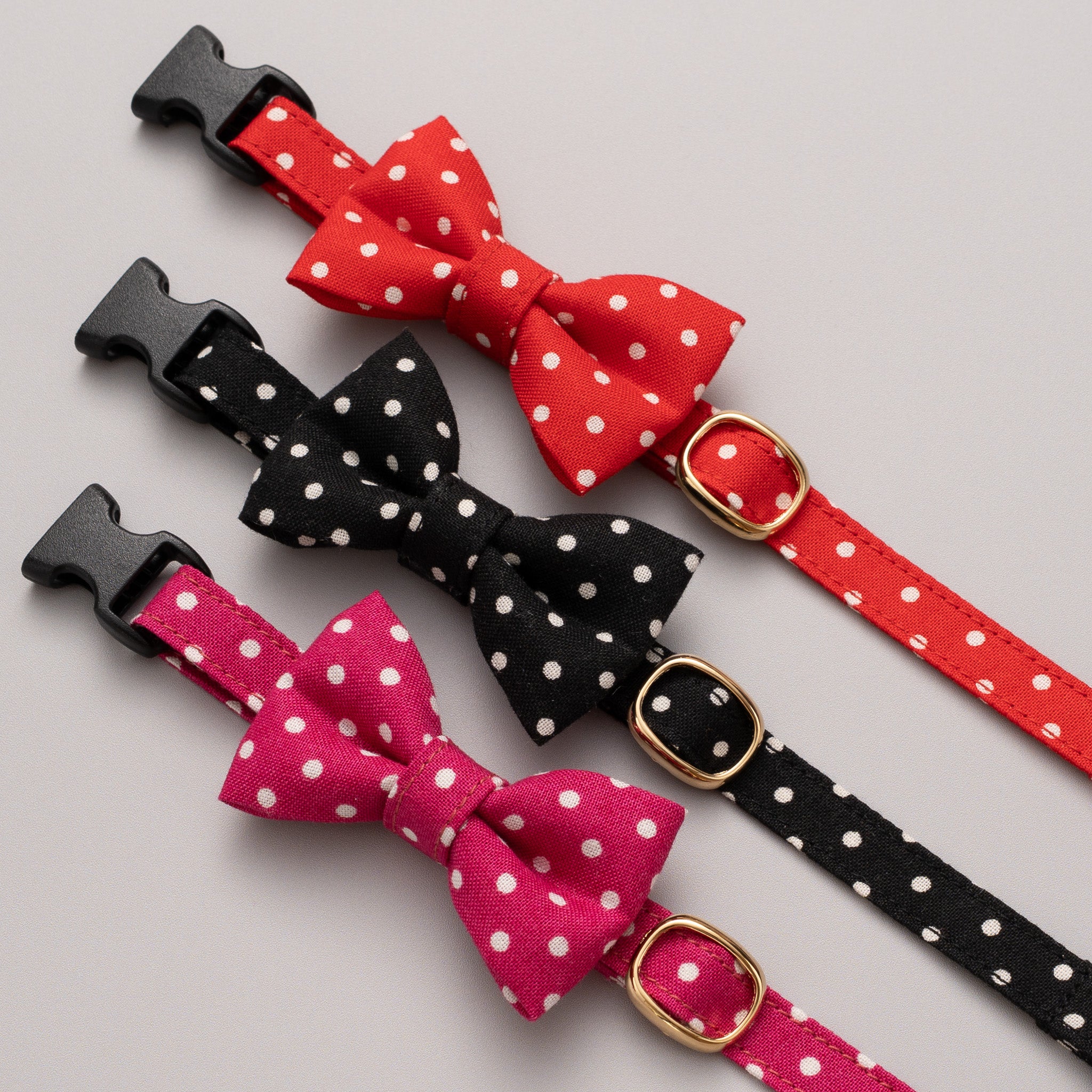 リボン付き猫首輪 ドット ストロベリーレッド｜ぽぽねこ公式オンライン