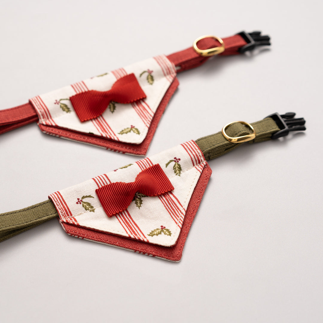 バンダナ付き猫首輪　クリスマスパーティー　ホリデーストライプ