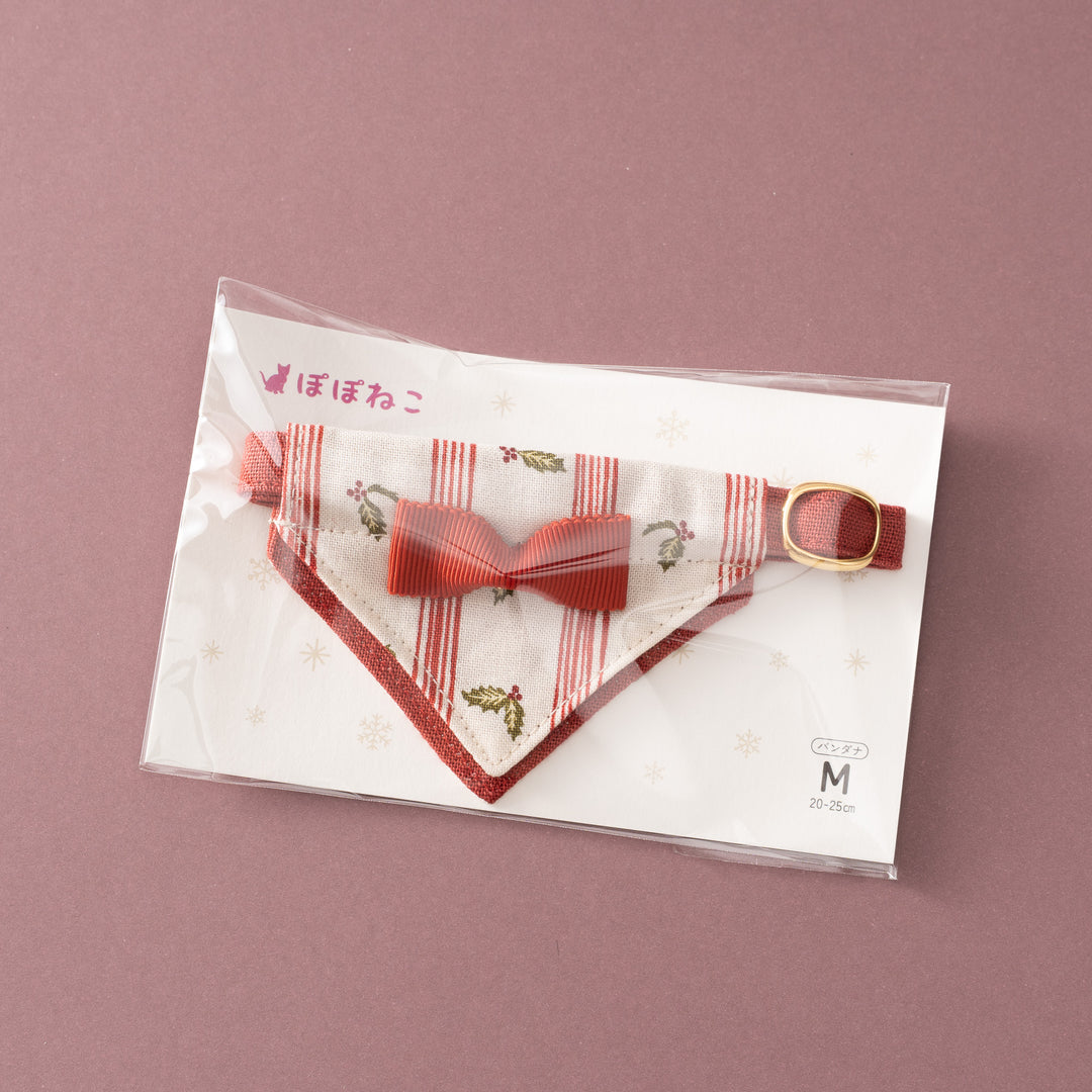 バンダナ付き猫首輪　クリスマスパーティー　ホリデーストライプ