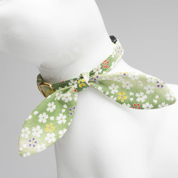 【セット品】リーフリボン ＆ 猫首輪　はんなり桜　グリーン