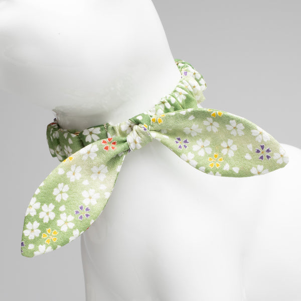 【セット品】リーフリボン ＆ シュシュ猫首輪　はんなり桜　グリーン