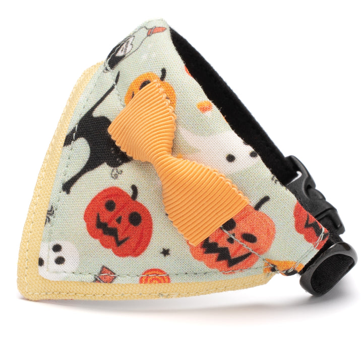 バンダナ付き猫首輪　ハロウィンパーティー　ゴースト＆パンプキン／ミント
