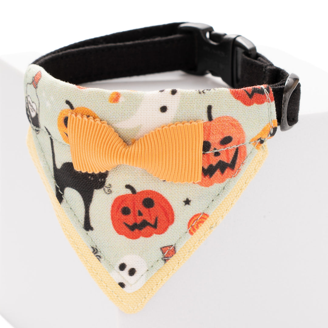 バンダナ付き猫首輪　ハロウィンパーティー　ゴースト＆パンプキン／ミント
