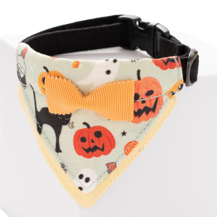 バンダナ付き猫首輪　ハロウィンパーティー　ゴースト＆パンプキン／ミント
