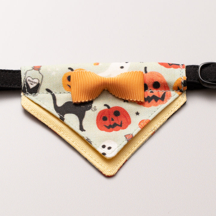 バンダナ付き猫首輪　ハロウィンパーティー　ゴースト＆パンプキン／ミント