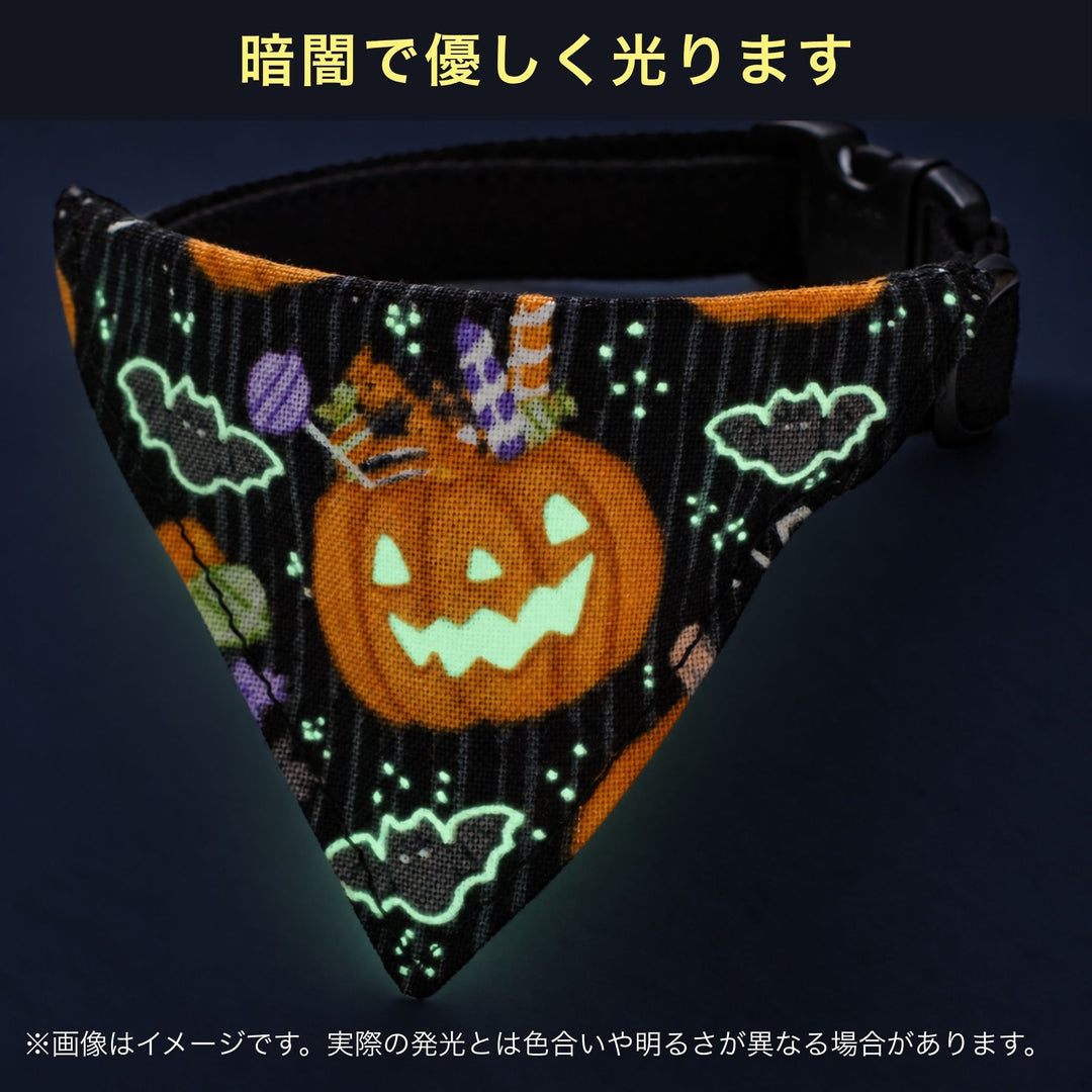 バンダナ付き猫首輪　ハロウィン　トリックオアトリート／ブラック（蓄光タイプ）