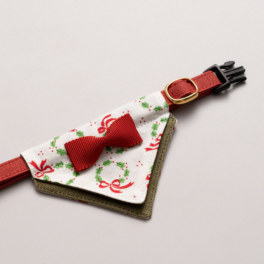 バンダナ付き猫首輪　クリスマスパーティー　リボンリース