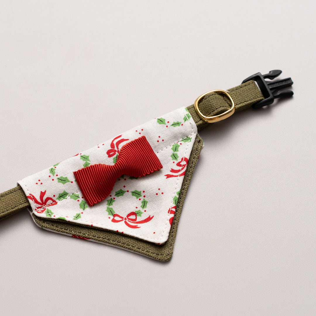 バンダナ付き猫首輪　クリスマスパーティー　リボンリース