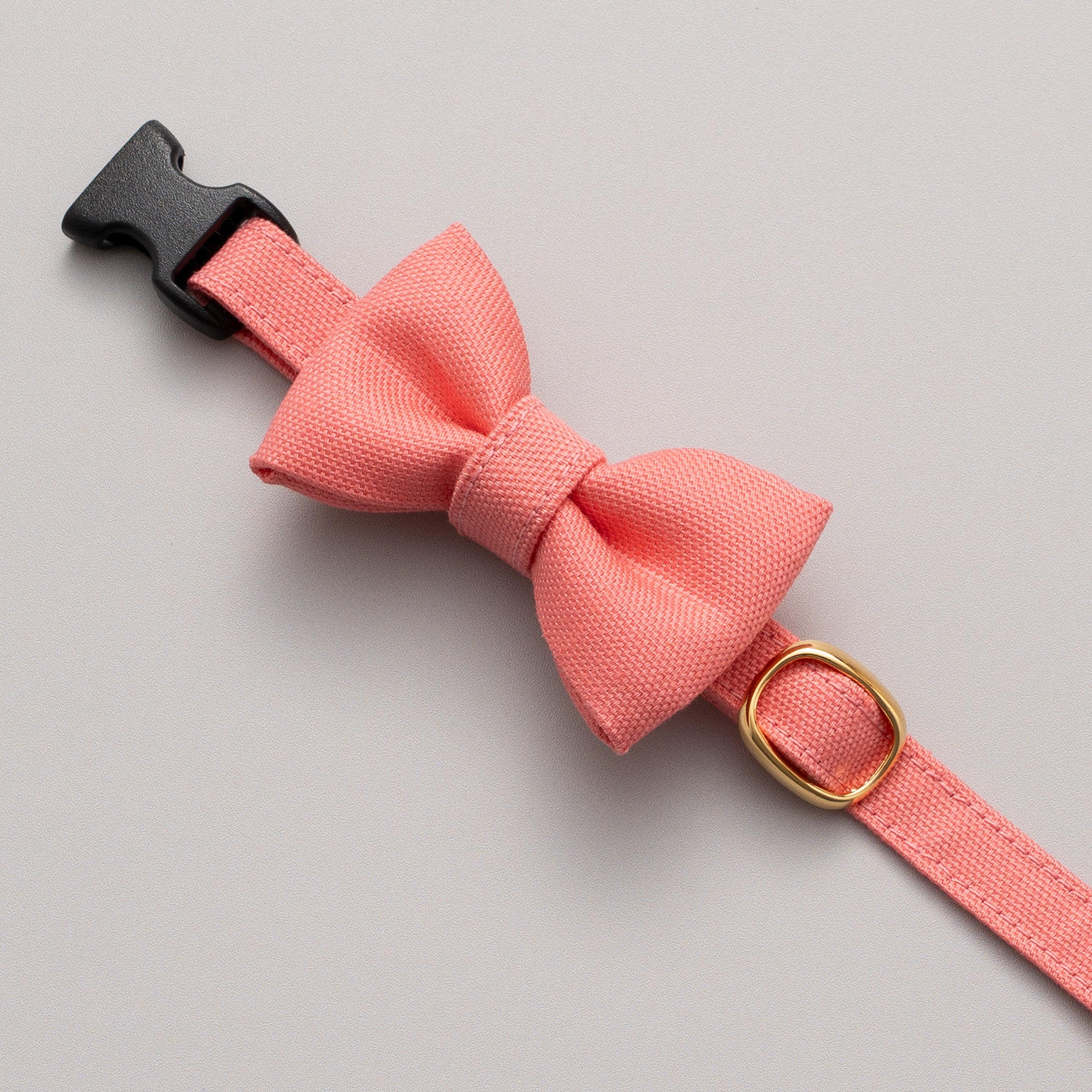 リボン付き猫首輪 コットンオックス コーラルピンク｜ぽぽねこ公式