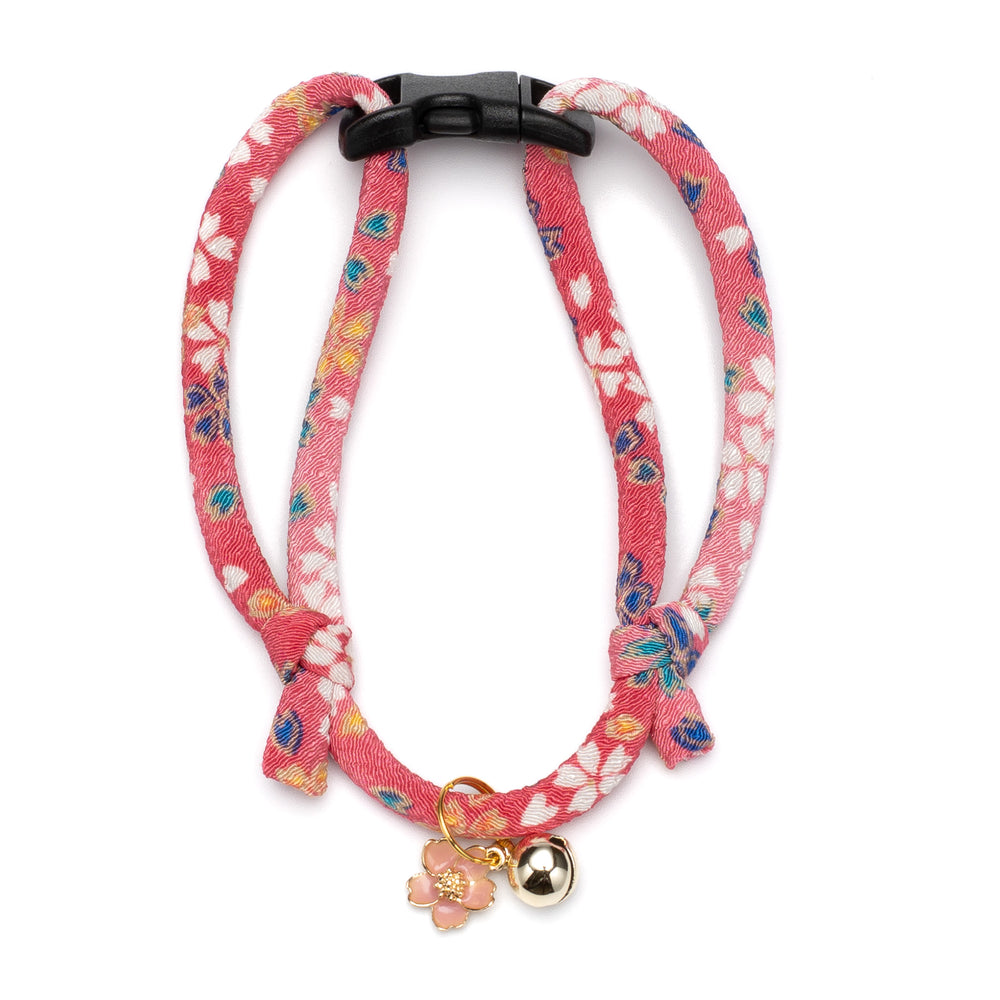 丸紐猫首輪　はんなり桜　レッド - ぽぽねこ公式オンラインショップ