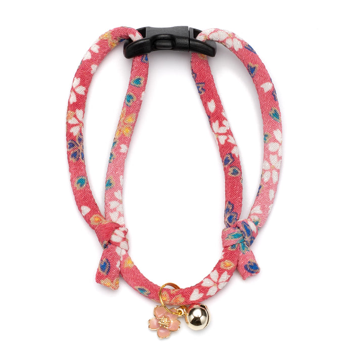 丸紐猫首輪　はんなり桜　レッド - ぽぽねこ公式オンラインショップ