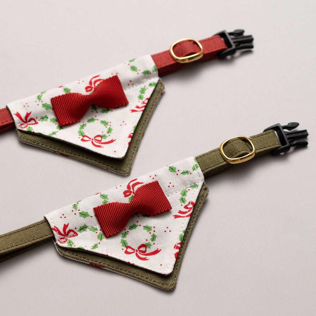 バンダナ付き猫首輪　クリスマスパーティー　リボンリース