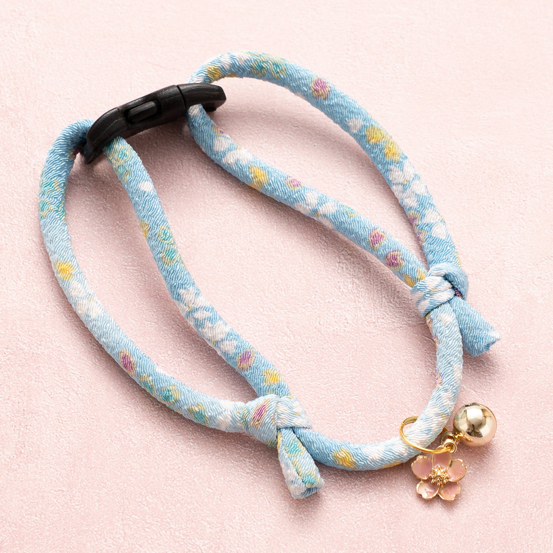 丸紐猫首輪　はんなり桜　ブルー - ぽぽねこ公式オンラインショップ