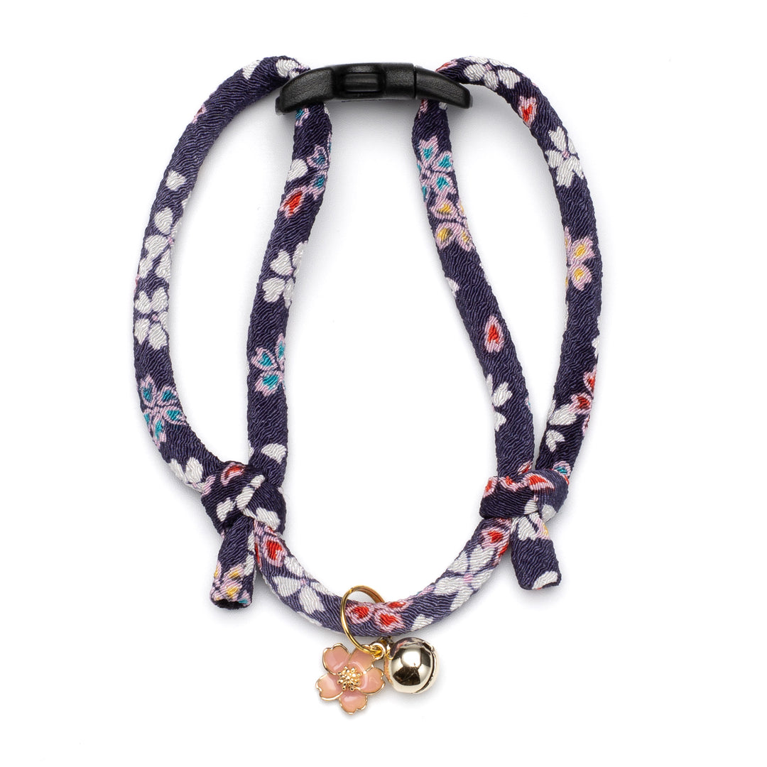 丸紐猫首輪　はんなり桜　パープル - ぽぽねこ公式オンラインショップ