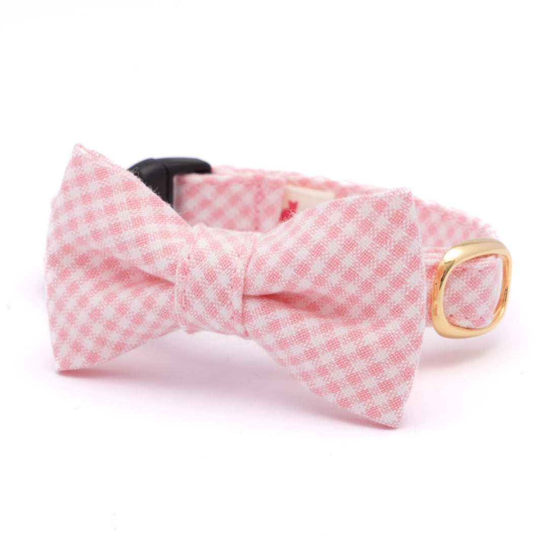 リボン付き猫首輪　ギンガムチェック（新タイプ）　ピンク