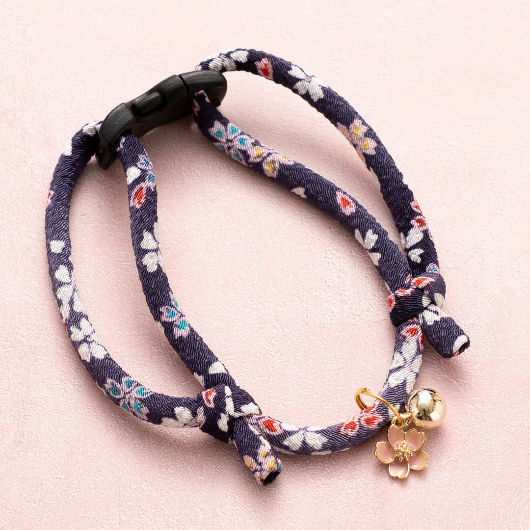 丸紐猫首輪　はんなり桜　パープル - ぽぽねこ公式オンラインショップ