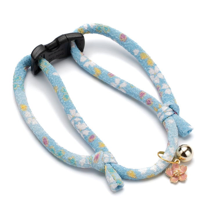 丸紐猫首輪　はんなり桜　ブルー - ぽぽねこ公式オンラインショップ