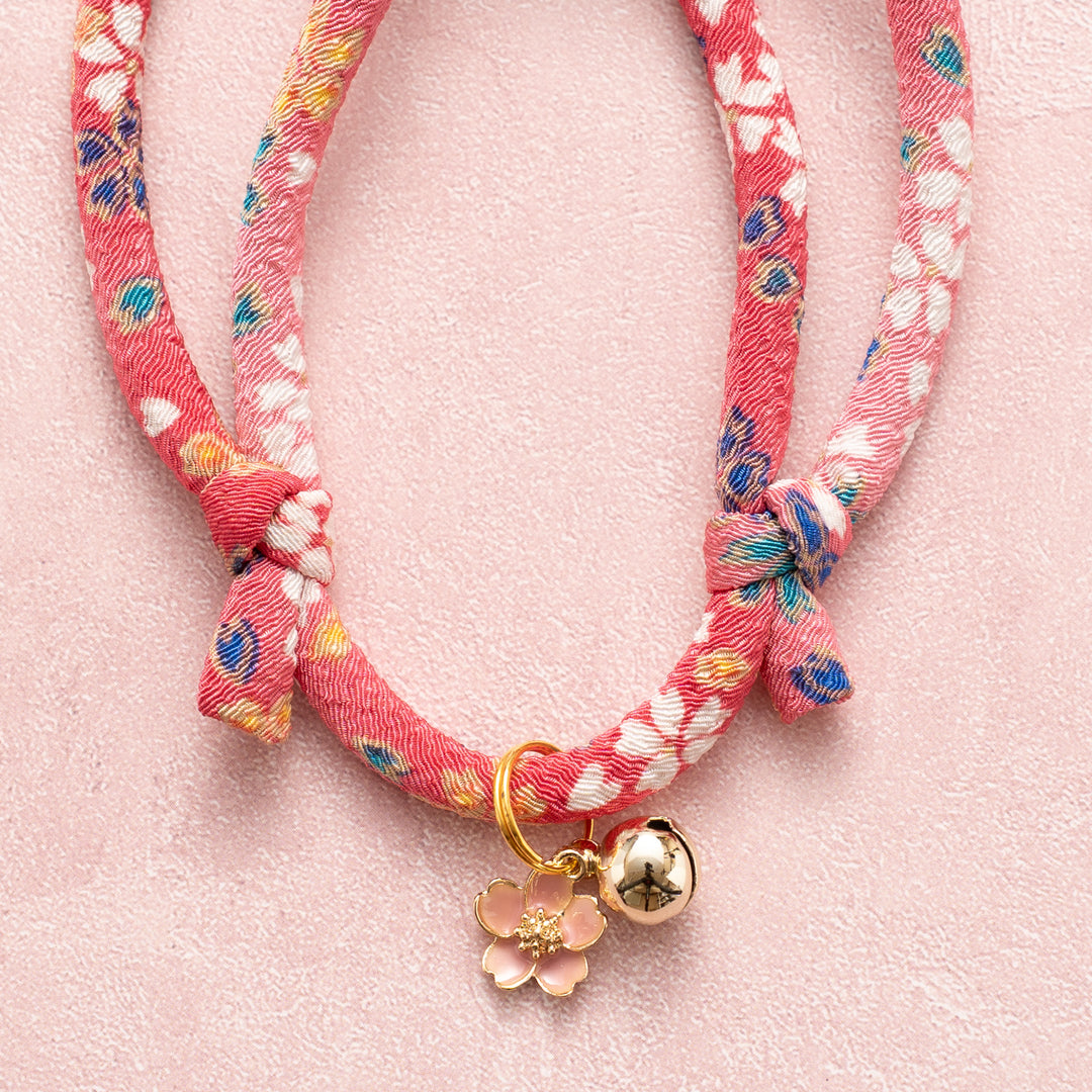 丸紐猫首輪　はんなり桜　レッド - ぽぽねこ公式オンラインショップ