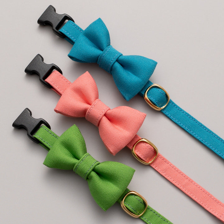 リボン付き猫首輪　コットンオックス　メドウグリーン - ぽぽねこ公式オンラインショップ