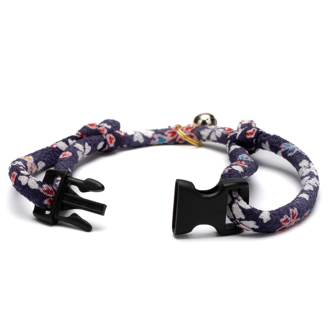 丸紐猫首輪　はんなり桜　パープル - ぽぽねこ公式オンラインショップ