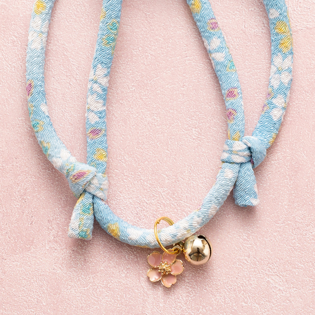 丸紐猫首輪　はんなり桜　ブルー - ぽぽねこ公式オンラインショップ