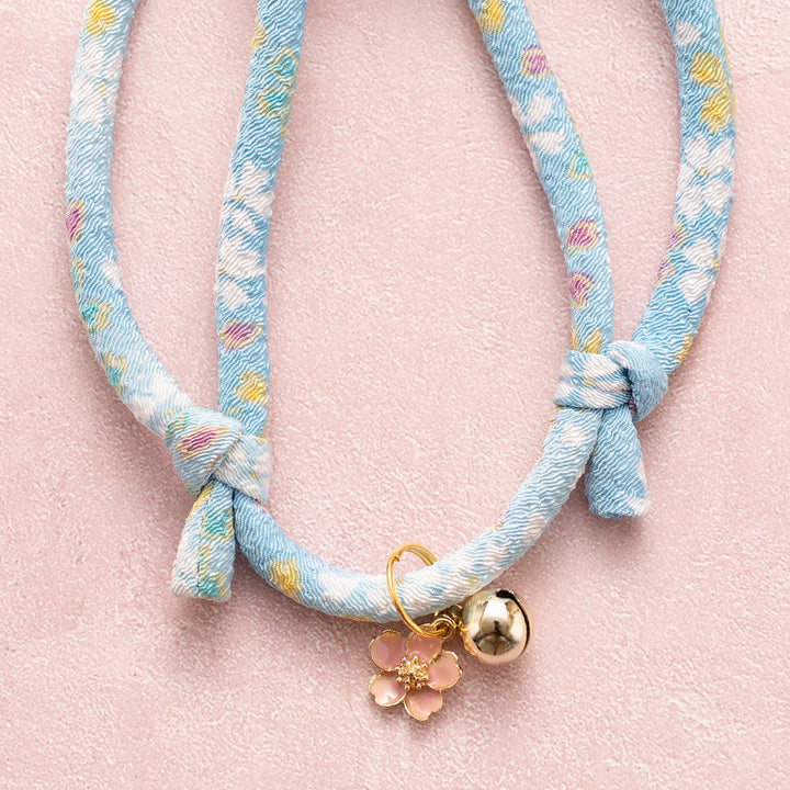 丸紐猫首輪　はんなり桜　ブルー - ぽぽねこ公式オンラインショップ