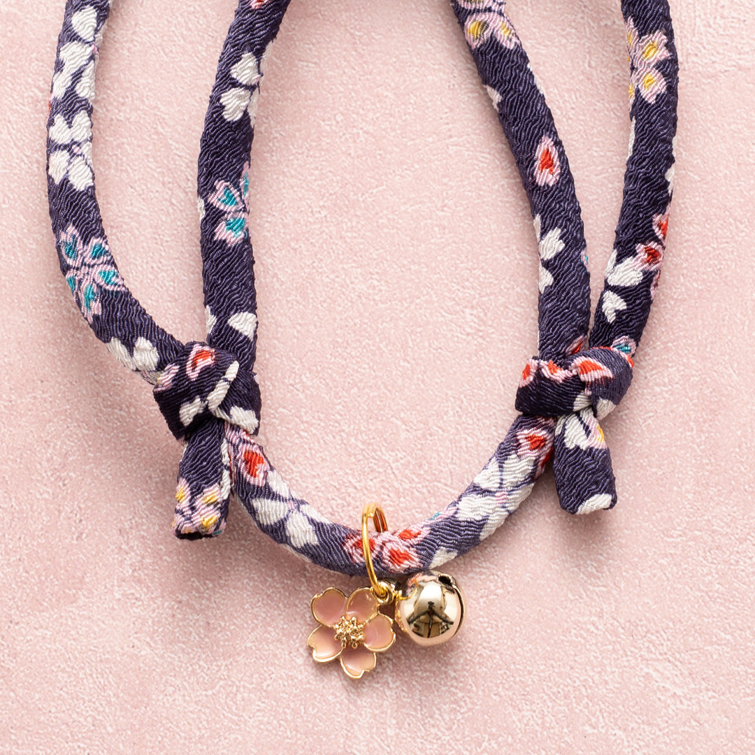 丸紐猫首輪　はんなり桜　パープル - ぽぽねこ公式オンラインショップ