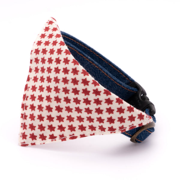 Cat collar with bandana - Okayama Kojima Denim, Star Dot, White x Blue [Limited Edition]