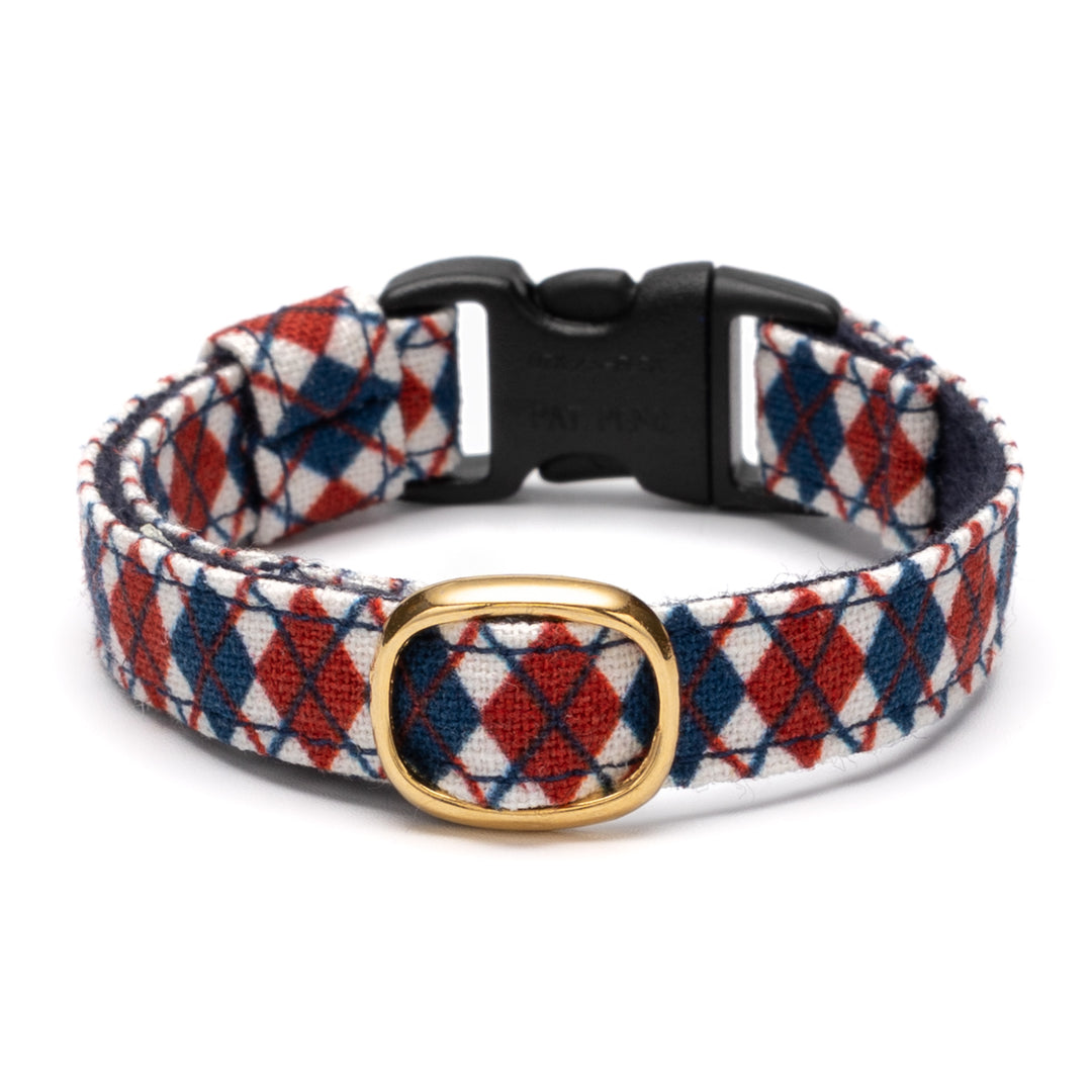 グラフィック猫首輪　クラシックアーガイル　ネイビー×レッド【限定モデル】