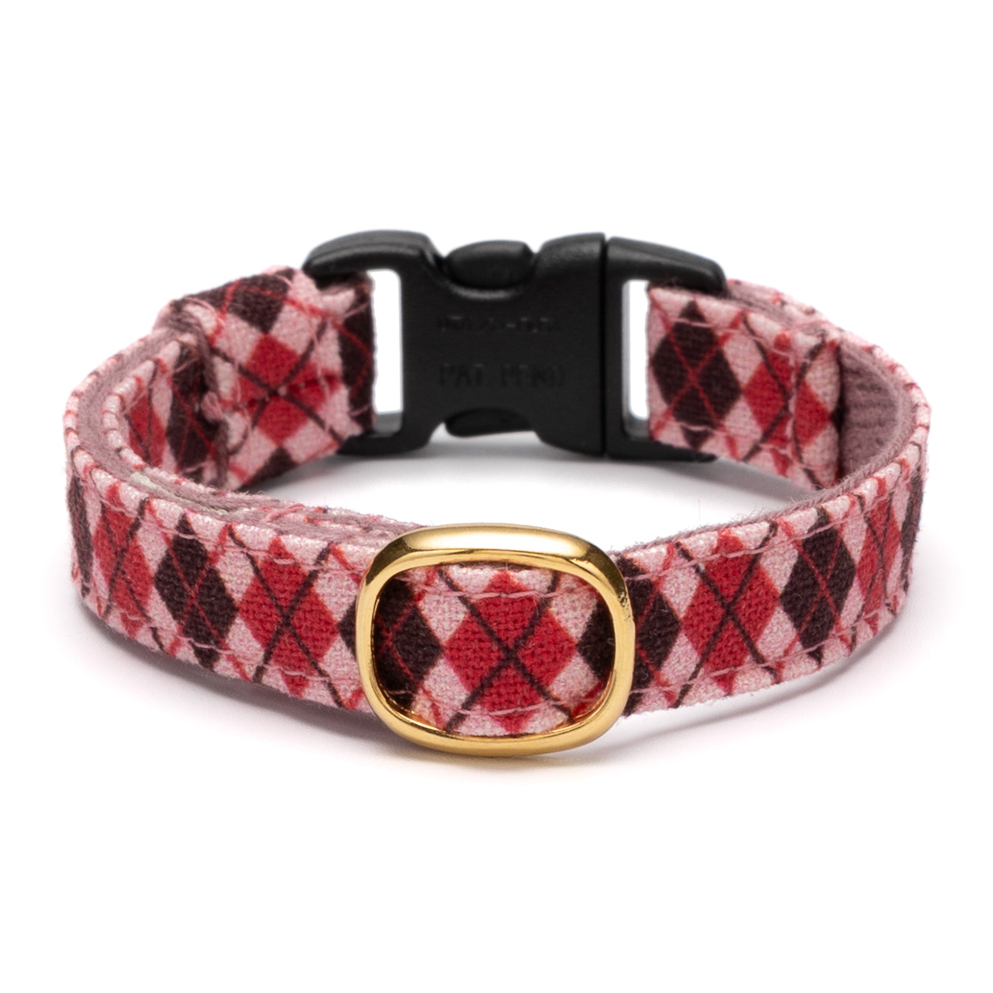 グラフィック猫首輪 クラシックアーガイル ピンク×ブラウン｜ぽぽねこ