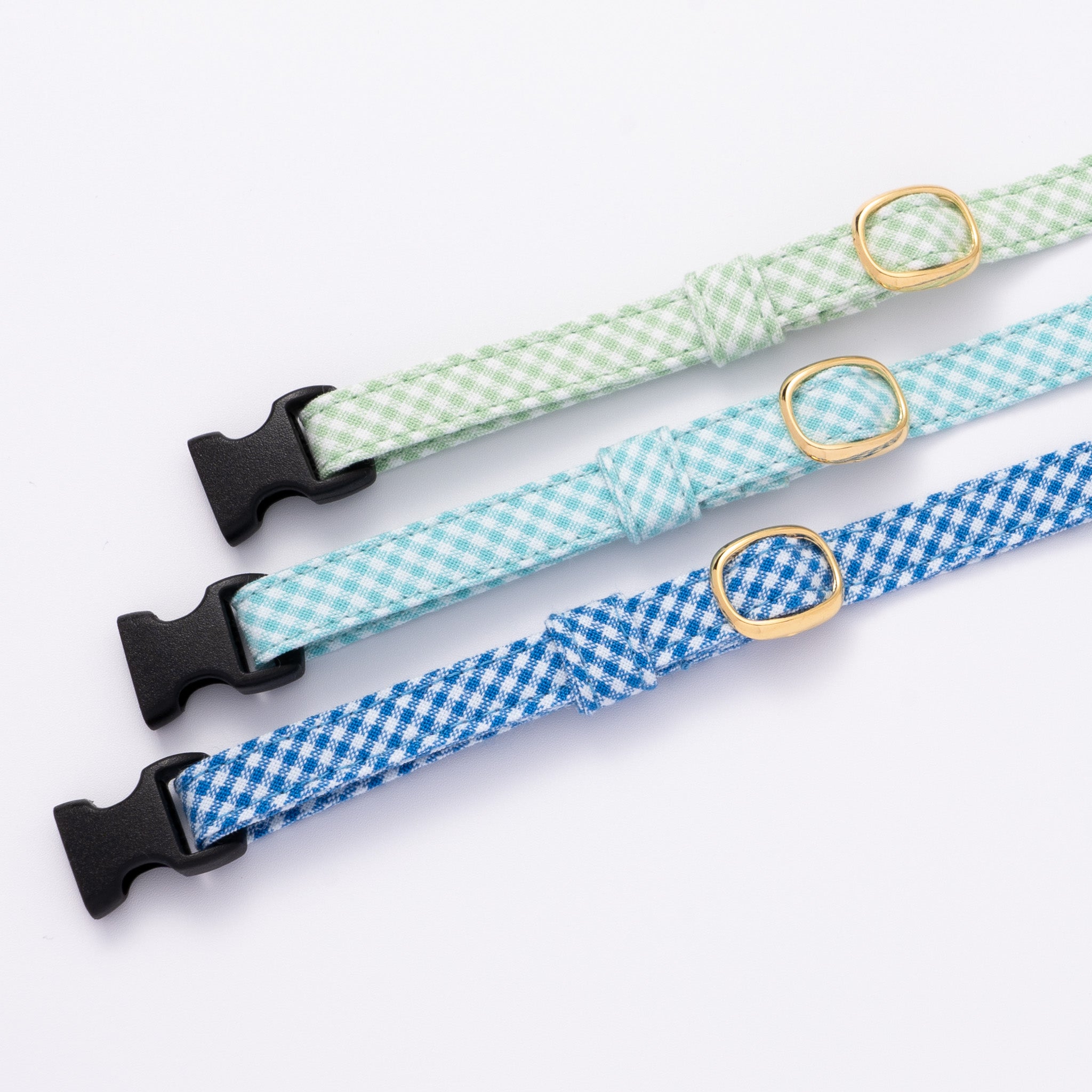 ブルーチェック、わんちゃん猫ちゃん用首輪 ブルーギンガムチェックわんちゃん猫ちゃん用襟付き首輪