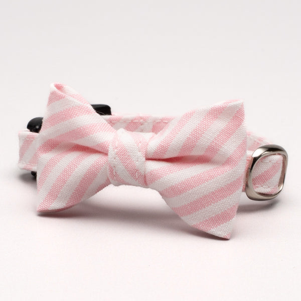 Cat Collar with Ribbon - Dungaree Stripe Pink