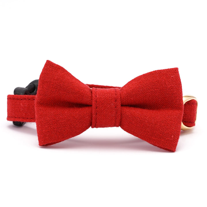 リボン付き猫首輪　MUJIコットンプレーン　#26　赤紅