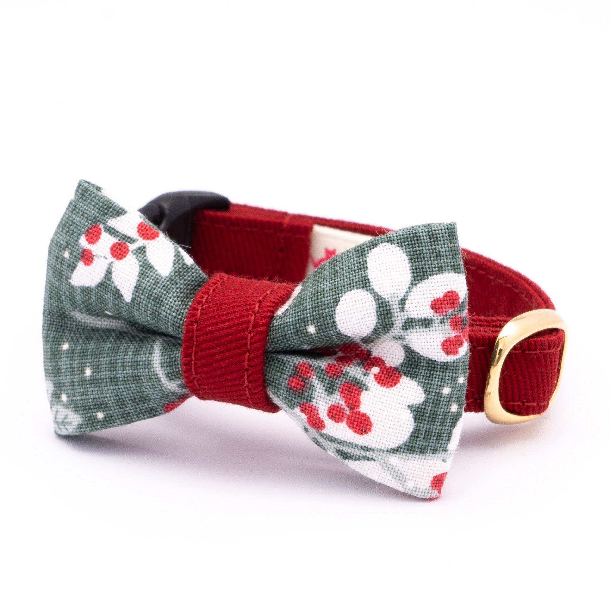 リボン付き猫首輪 クリスマス ボタニカル グリーン｜ぽぽねこ公式