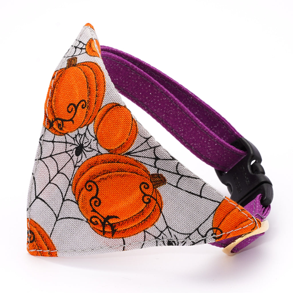 バンダナ付き猫首輪 ハロウィン パンプキン・スパイダー グレー｜ぽぽ