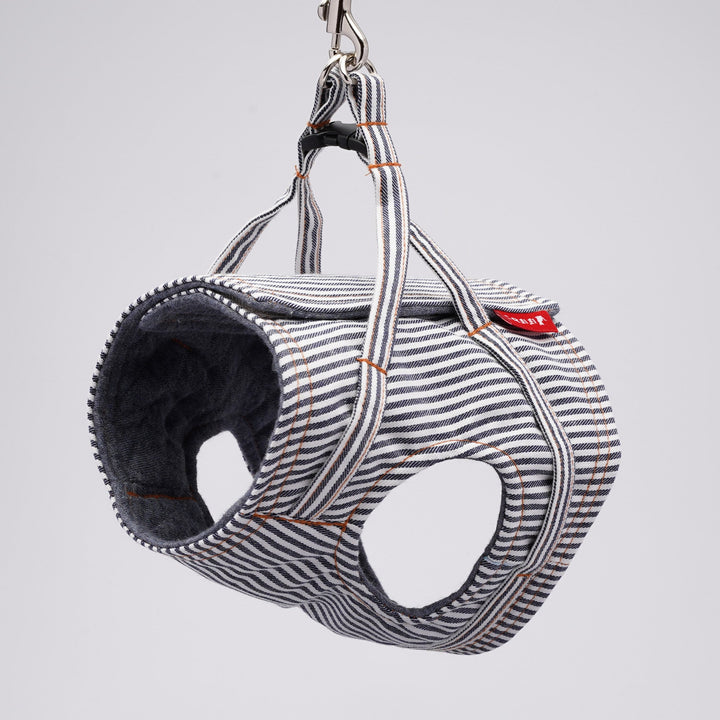 【訳あり10%off】猫に優しいベスト型ハーネス・リード付き　デニム　ヒッコリー【限定モデル】
