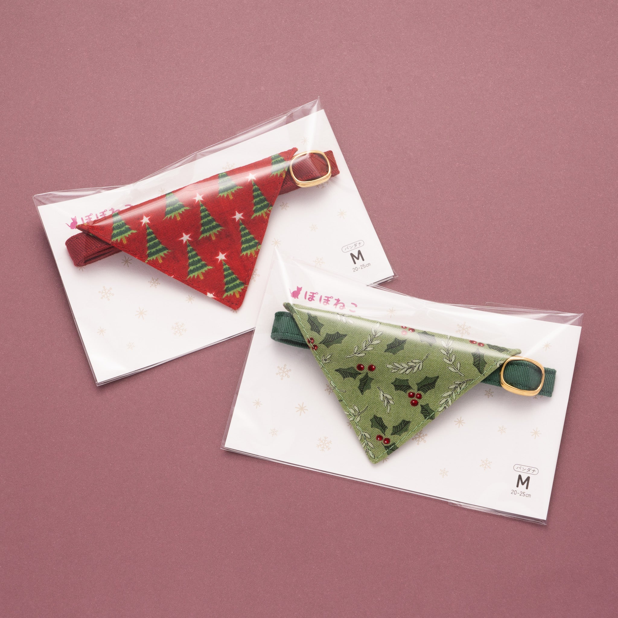 バンダナ付き猫首輪 クリスマス スノーフレイク レッド｜ぽぽねこ公式