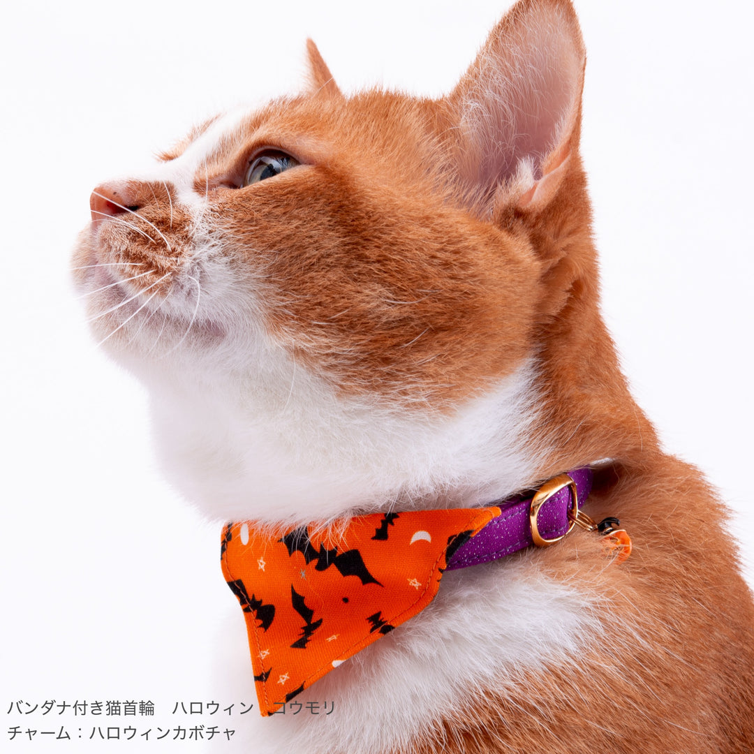 バンダナ付き猫首輪　ハロウィン　パンプキン・スパイダー　グレー