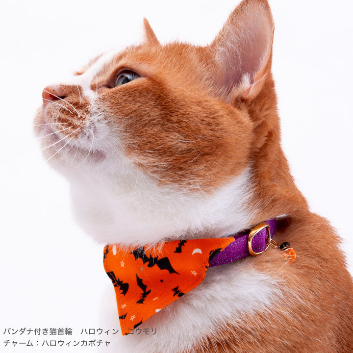 バンダナ付き猫首輪　ハロウィン　パンプキン・スパイダー　グレー