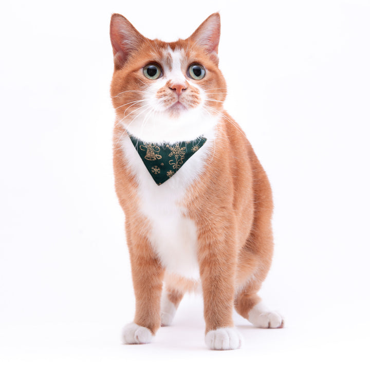 バンダナ付き猫首輪　クリスマス　スノークリスタル　グリーン