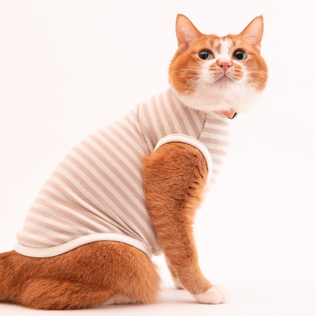 【訳あり20%off】猫に優しい猫服　キャットウォーム　ボーダー（ノースリーブ）オフホワイト