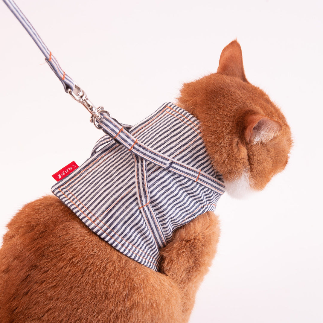 【訳あり10%off】猫に優しいベスト型ハーネス・リード付き　デニム　ヒッコリー【限定モデル】