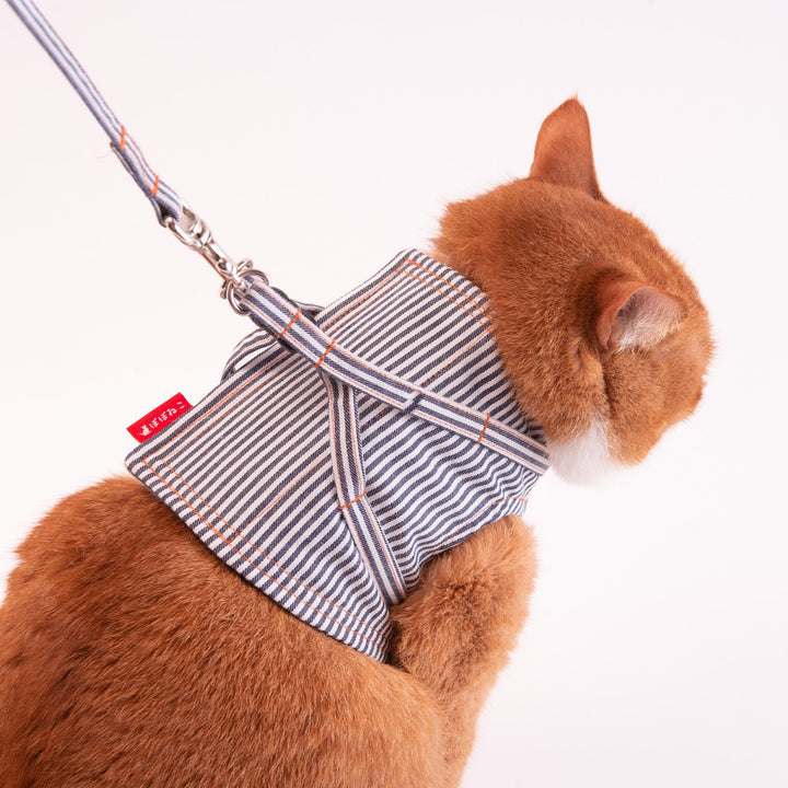 【訳あり10%off】猫に優しいベスト型ハーネス・リード付き　デニム　ヒッコリー【限定モデル】