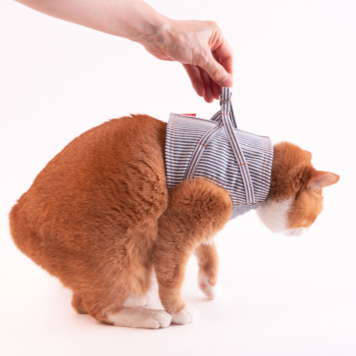 【訳あり10%off】猫に優しいベスト型ハーネス・リード付き　デニム　ヒッコリー【限定モデル】